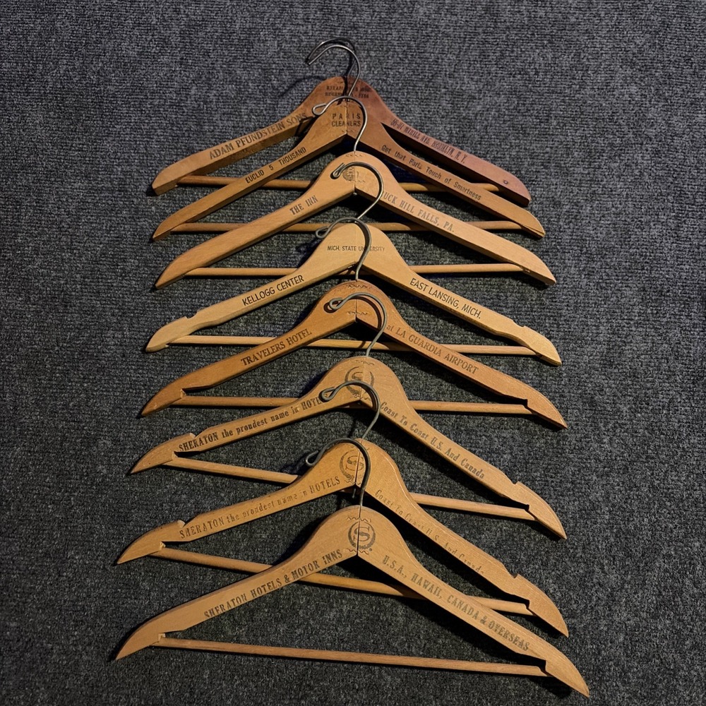 Vintage Mid Century Hangers Lot of 8 - Sheraton, LaGuardia, Poconos, Advertising